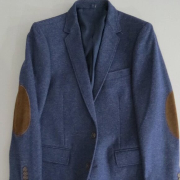 J Crew Tweed Leather Elbow Patch Two Button Sport Coat Blazer Slate Blue 40S - Picture 11 of 11
